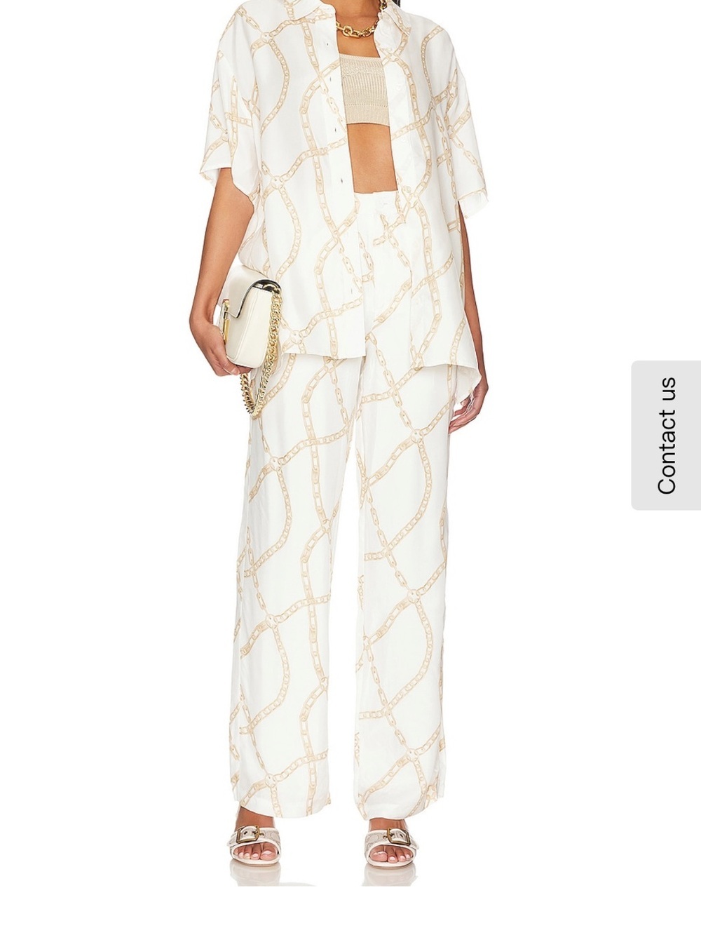 Anine Bing White & Gold Chain-Print Wide Leg Pants